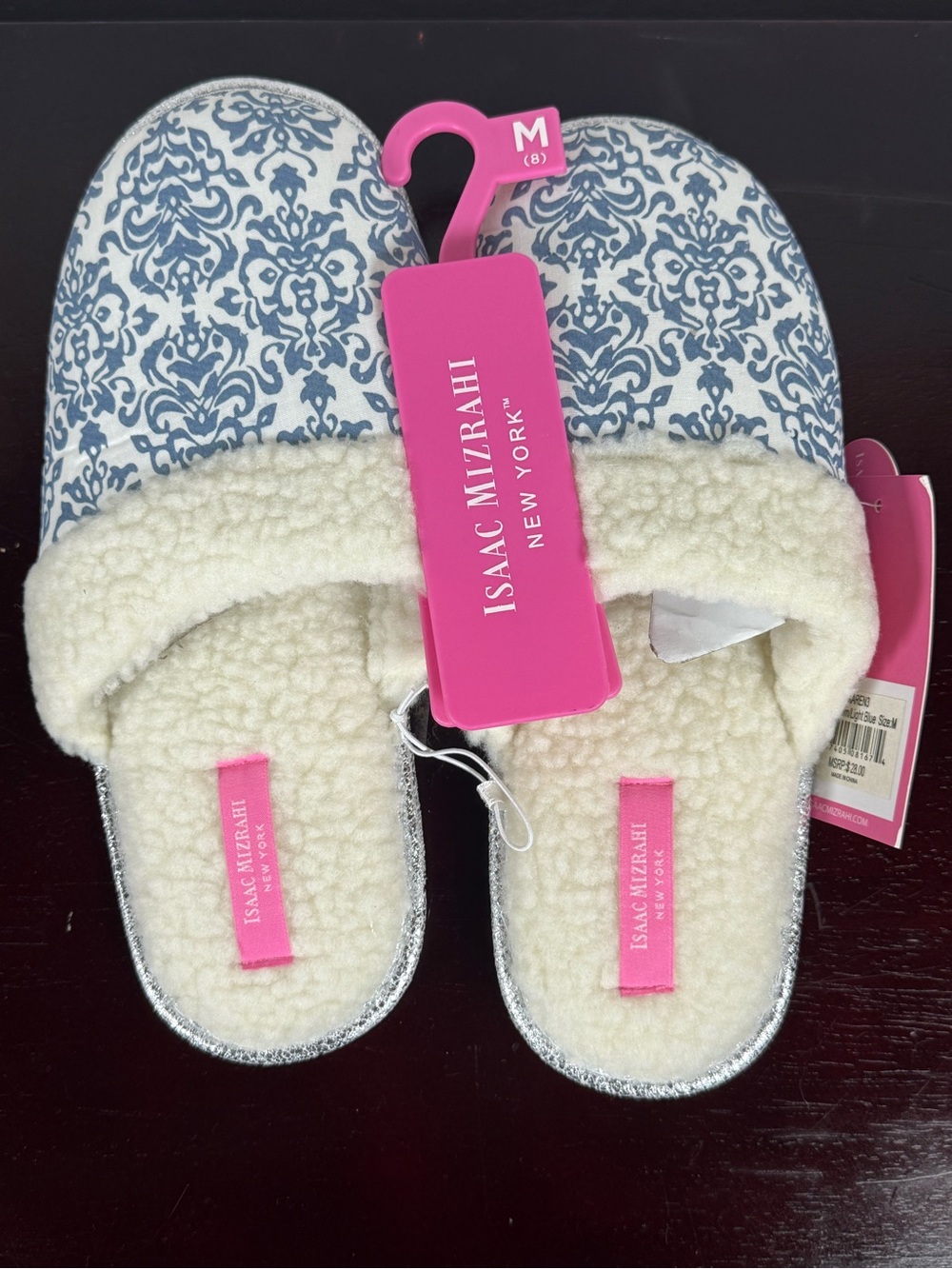 Isaac Mizrahi Women's Blue Patterned Sherpa Slippers